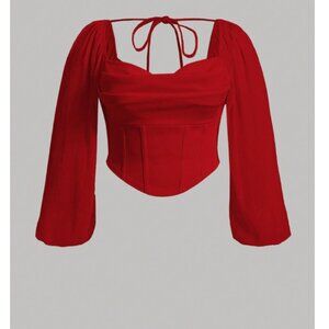 SHEIN MOD Plus Size Lantern Sleeve Puff Sleeve Backless Ruched Bustier Top